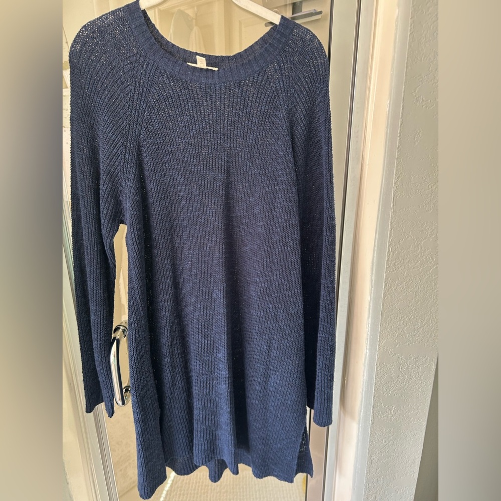 Eileen Fisher Dark Blue Loose Knit Sweater Dress/Tunic-Large